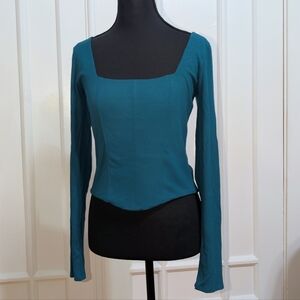 Teal Long Sleeve Crop Top